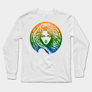 Woman's Face - Colorful Graphic Design Long Sleeve T-Shirt